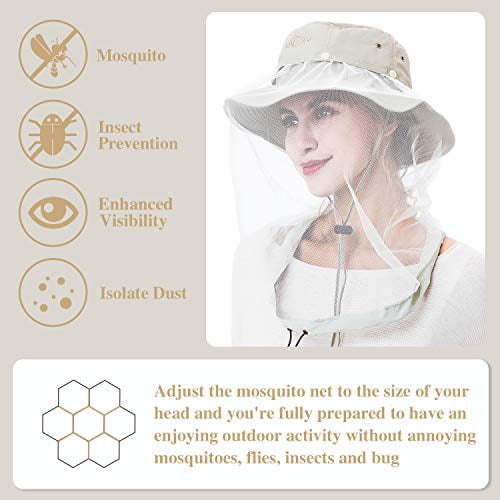 Sun Hat with Removable Mosquito Head Net for Outdoor Hiking Fishing Camping 